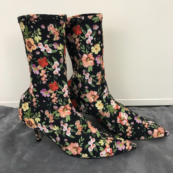 Zara Floral Ankle Sock Boots with Heel - Picture 2 of 7